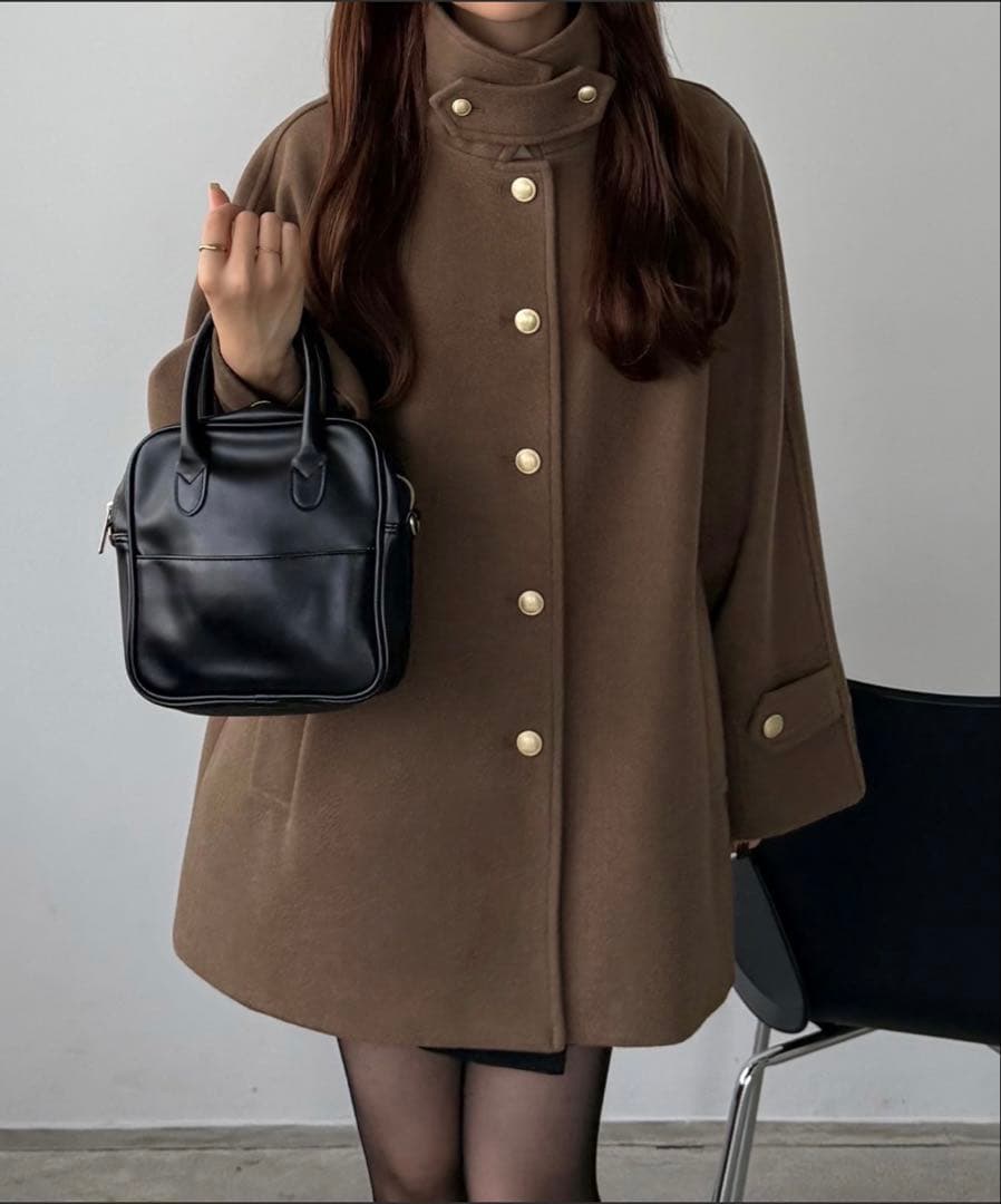 新品タグ付き★callautia ゴールドボタン ミドルコート ブラウン L