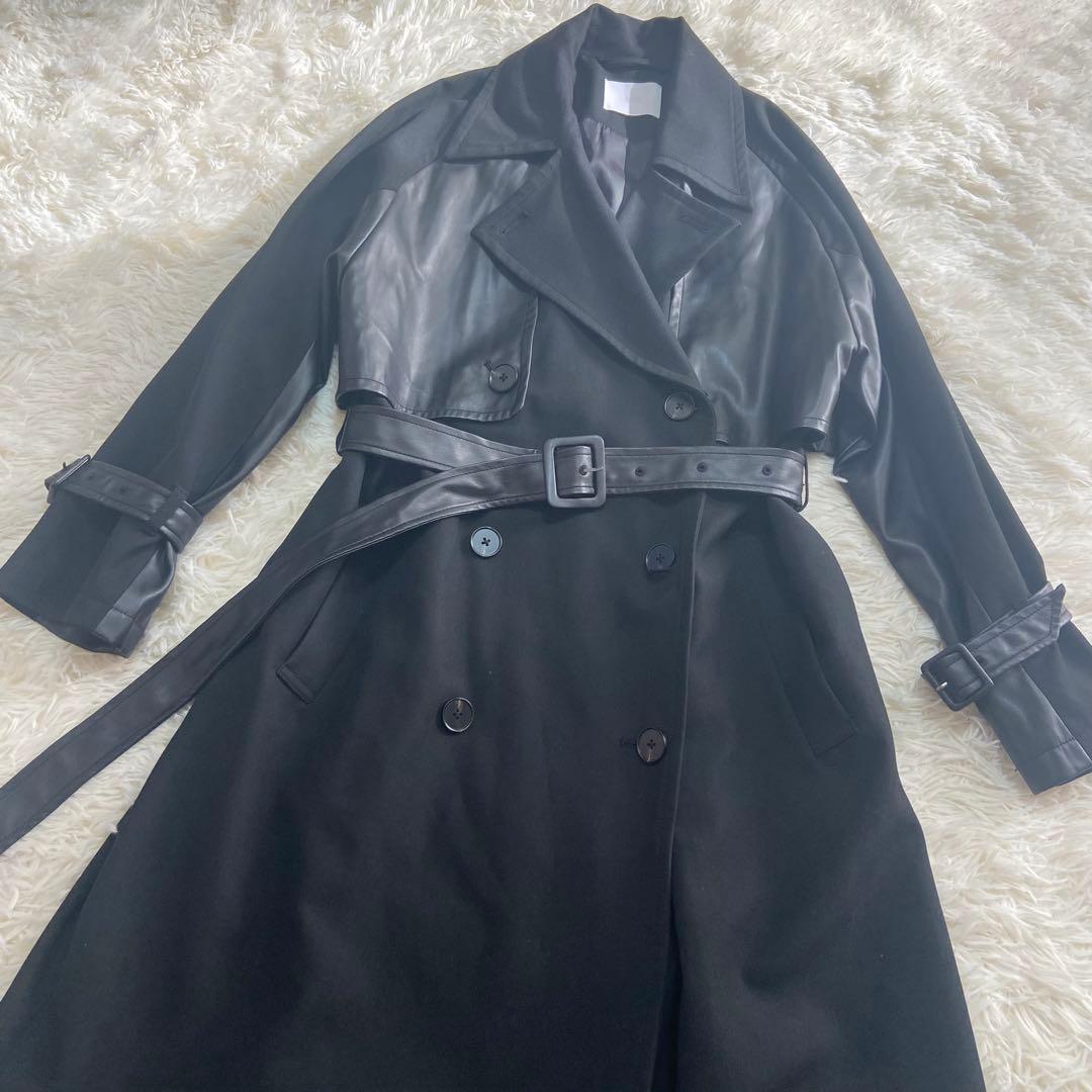 HARE トレンチコート　フェイクレザー ブラック　トレンチコート