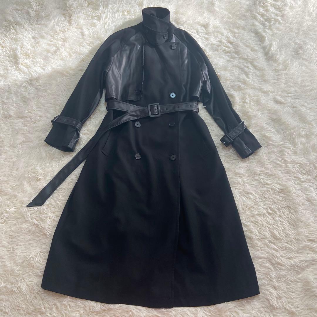 HARE トレンチコート　フェイクレザー ブラック　トレンチコート