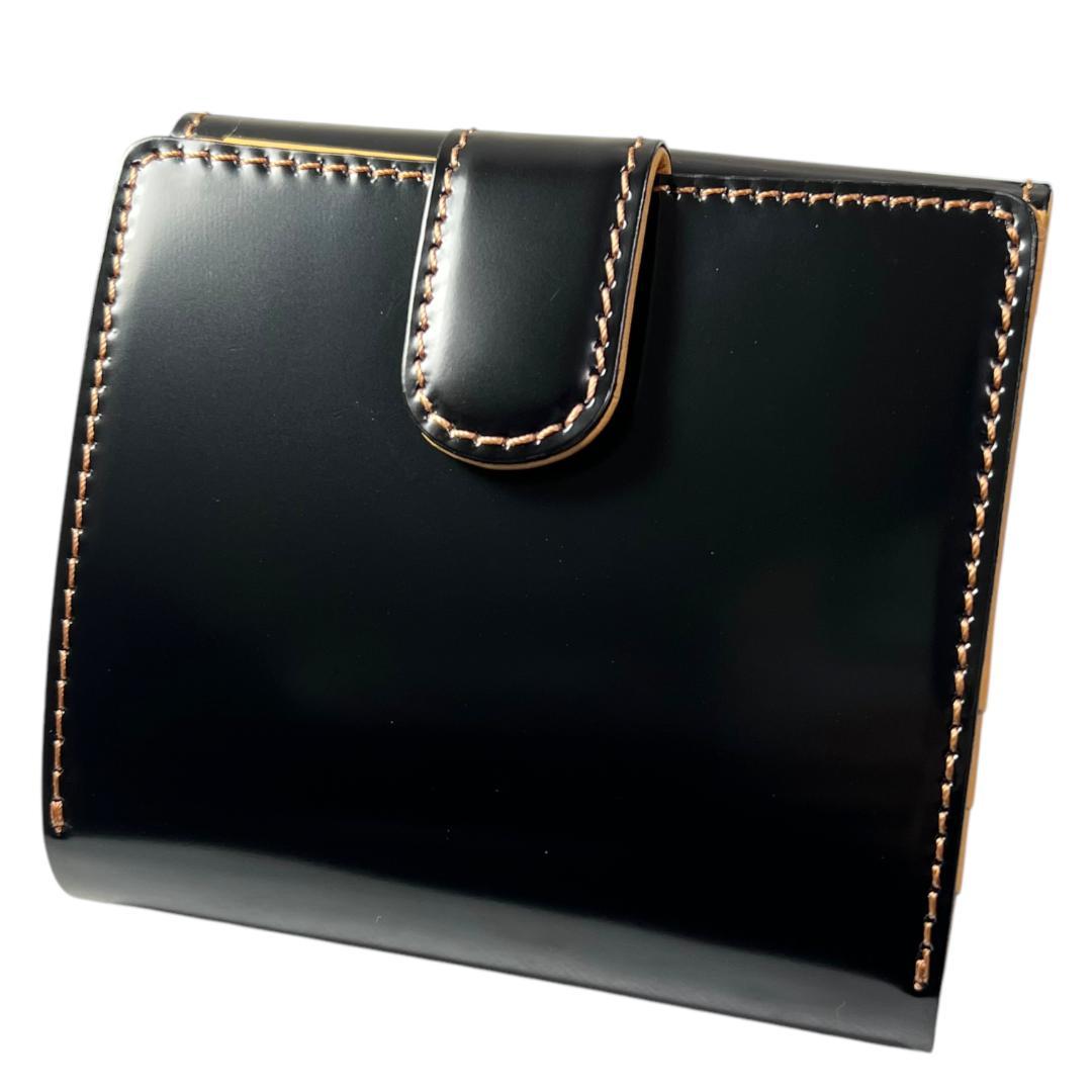 大峽製鞄 OHBA コードバン 二つ折り財布 ブラック 黒 ナチュラル　大峡