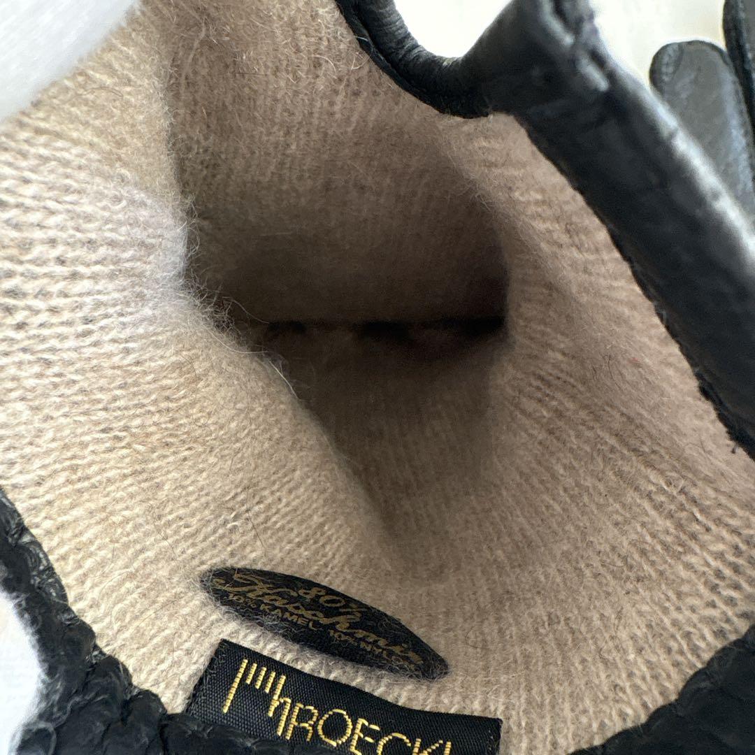 【未使用】ペッカリー 革 手袋 ドイツ製 Roeckl 8 1/2 カシミヤ