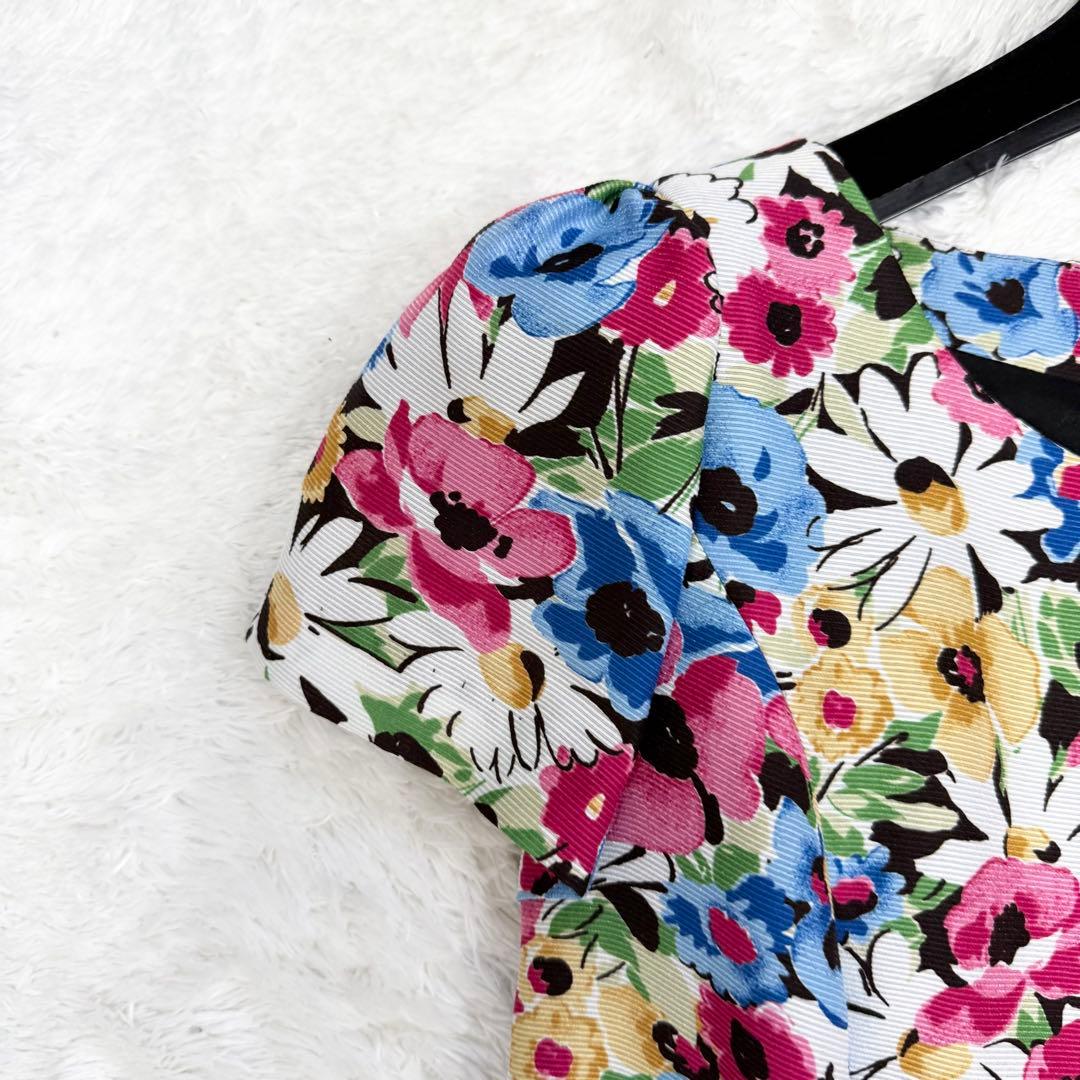 【極美品】エムズグレイシー　ワンピースグログランリボン　花柄　40