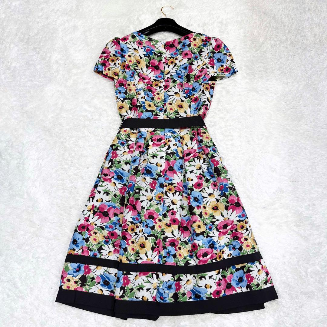 【極美品】エムズグレイシー　ワンピースグログランリボン　花柄　40