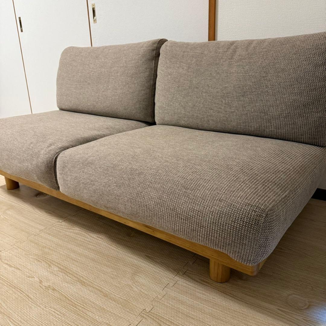 ゆったり座れるアームレスソファ　２シーター　ポリエステル平織　ベージュ　無印良品