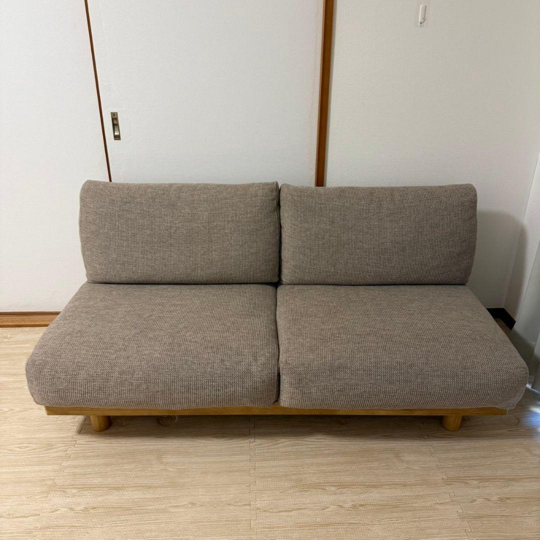 ゆったり座れるアームレスソファ　２シーター　ポリエステル平織　ベージュ　無印良品