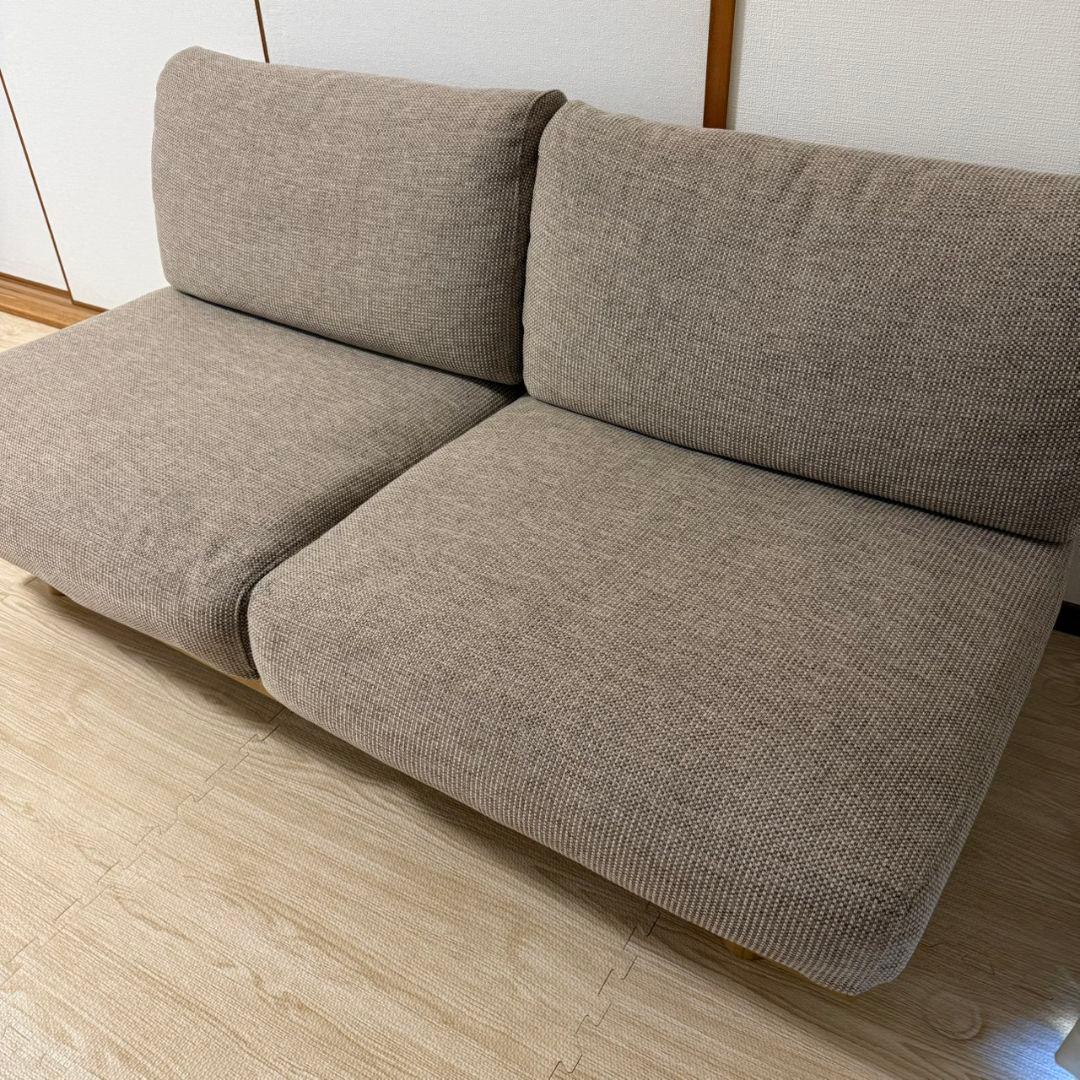 ゆったり座れるアームレスソファ　２シーター　ポリエステル平織　ベージュ　無印良品