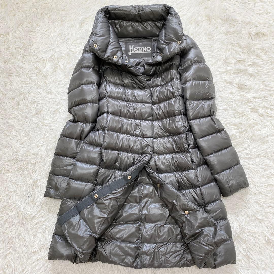 【美品】HERNO ヘルノ ロングダウンコート グースダウン95% グレー 40