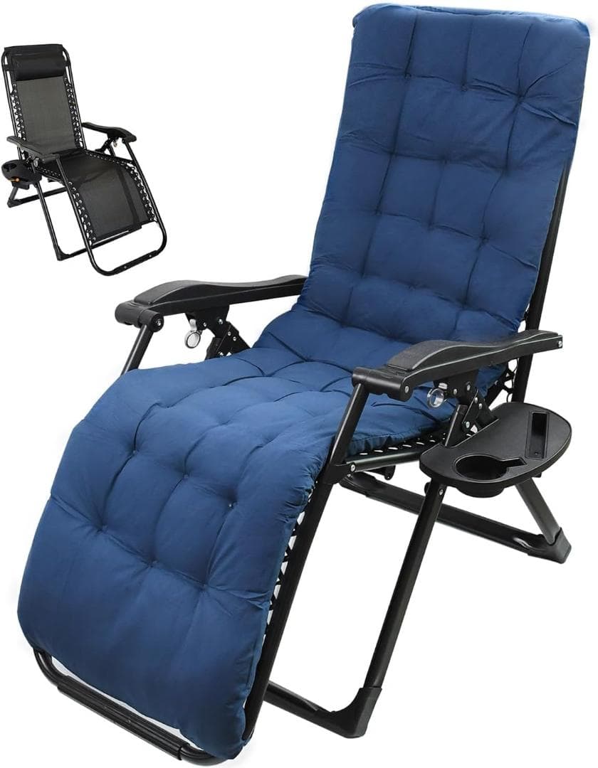 リクライニングチェア 折りたたみ 角度調節 カップホルダー付 枕つき 一人掛け