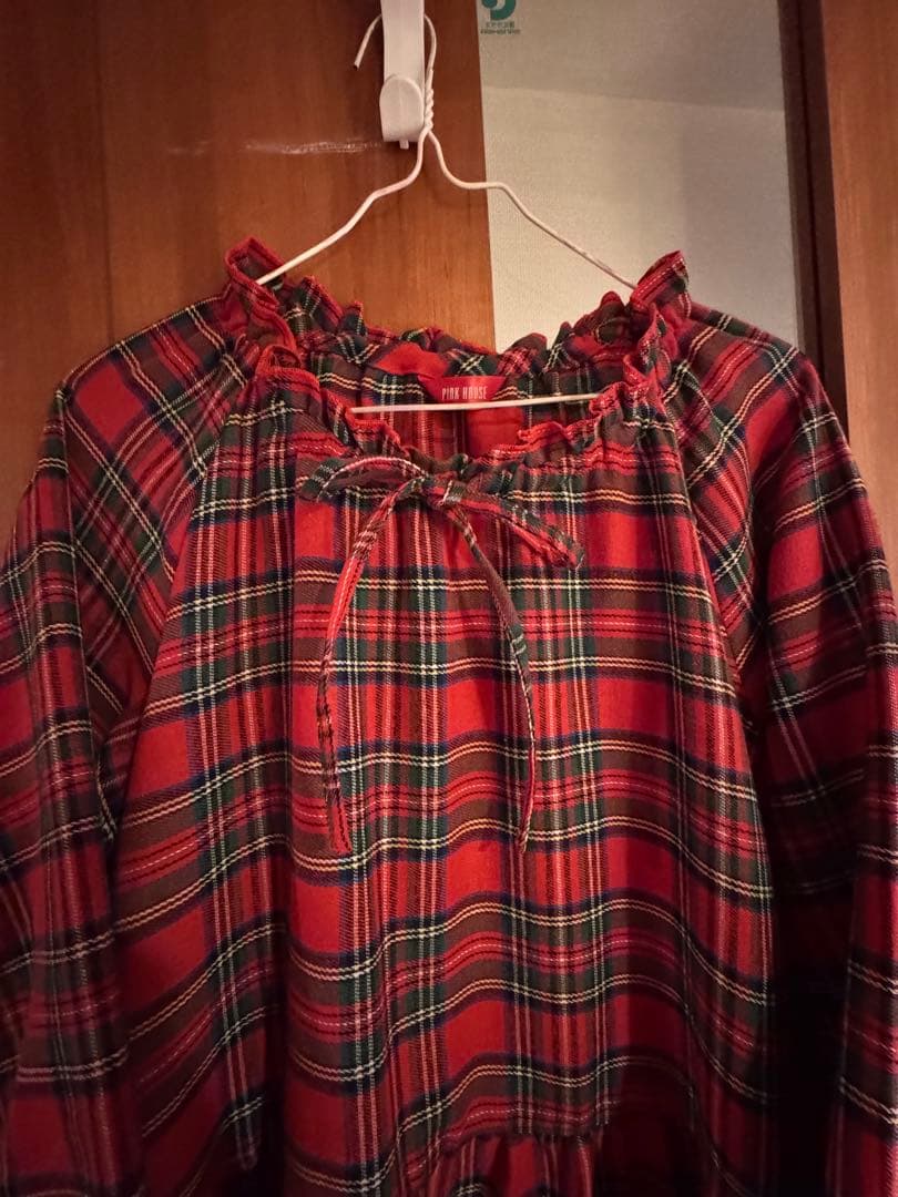 ピンクハウス 2026年 福袋 タータンチェック柄長袖ワンピース 赤