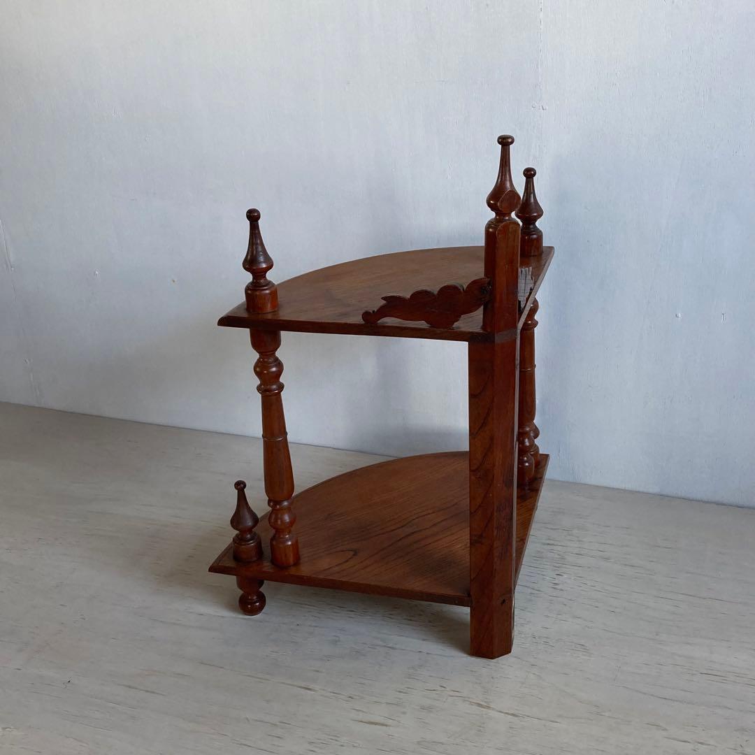 古い木製 2段 コーナーラック オープンラック 飾り棚