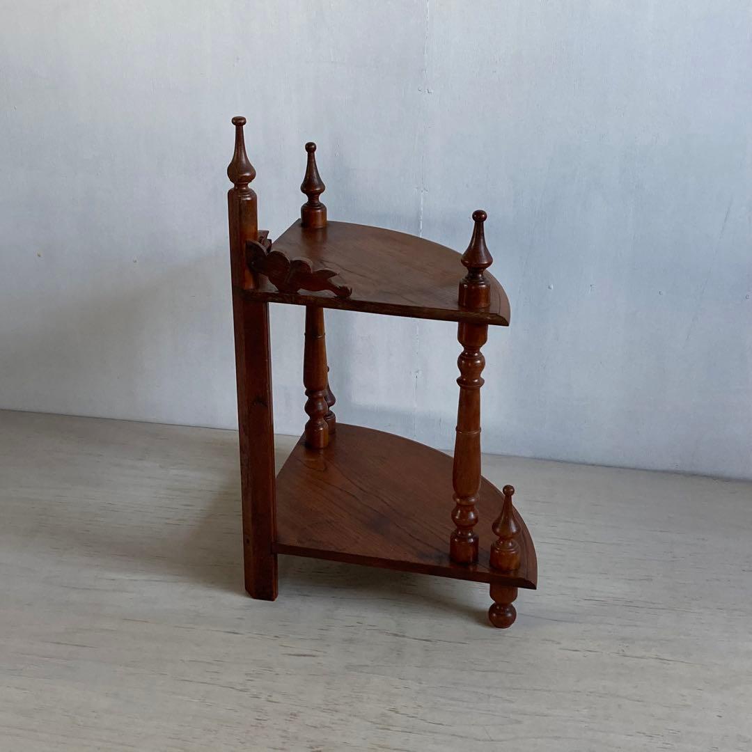 古い木製 2段 コーナーラック オープンラック 飾り棚