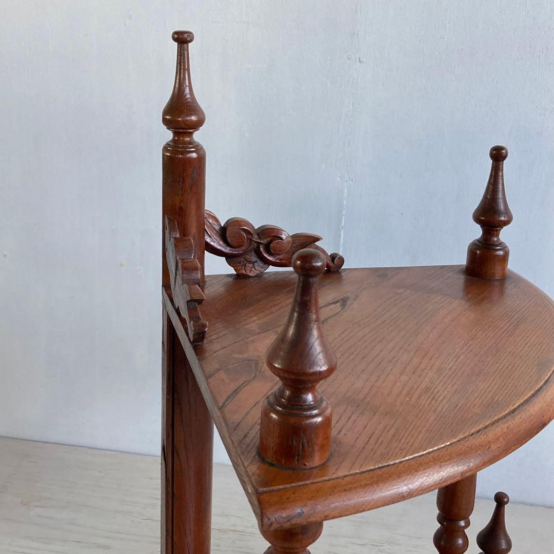 古い木製 2段 コーナーラック オープンラック 飾り棚