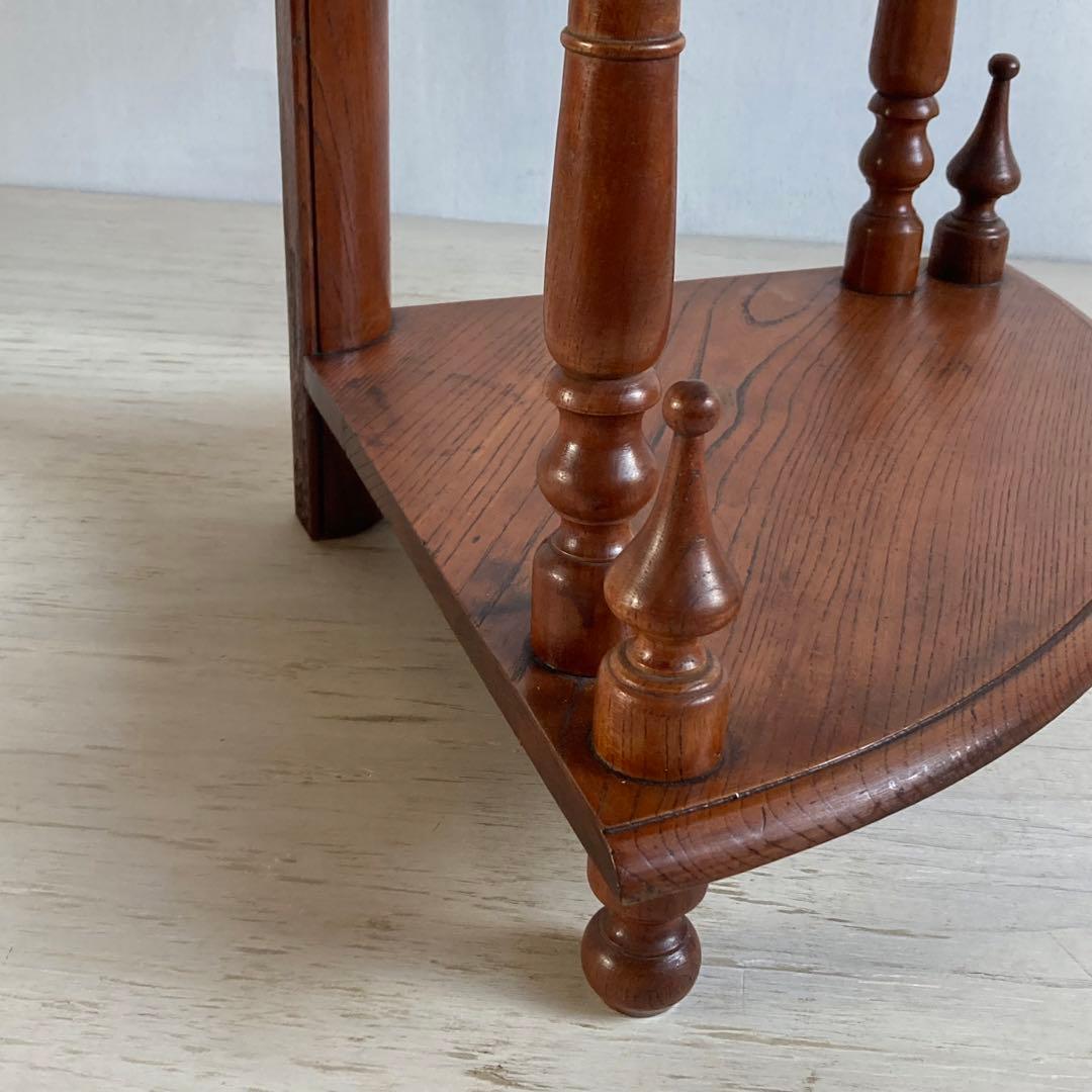 古い木製 2段 コーナーラック オープンラック 飾り棚