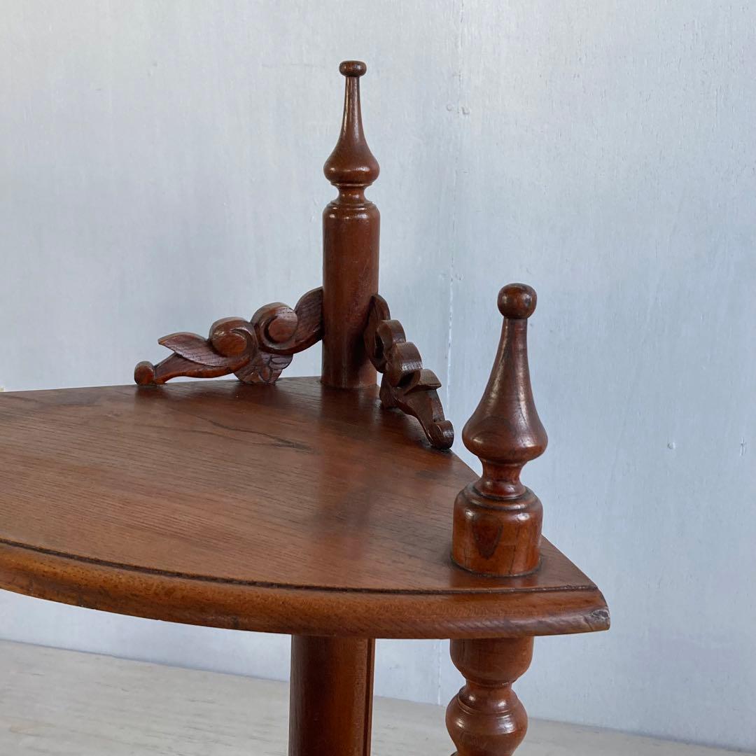 古い木製 2段 コーナーラック オープンラック 飾り棚