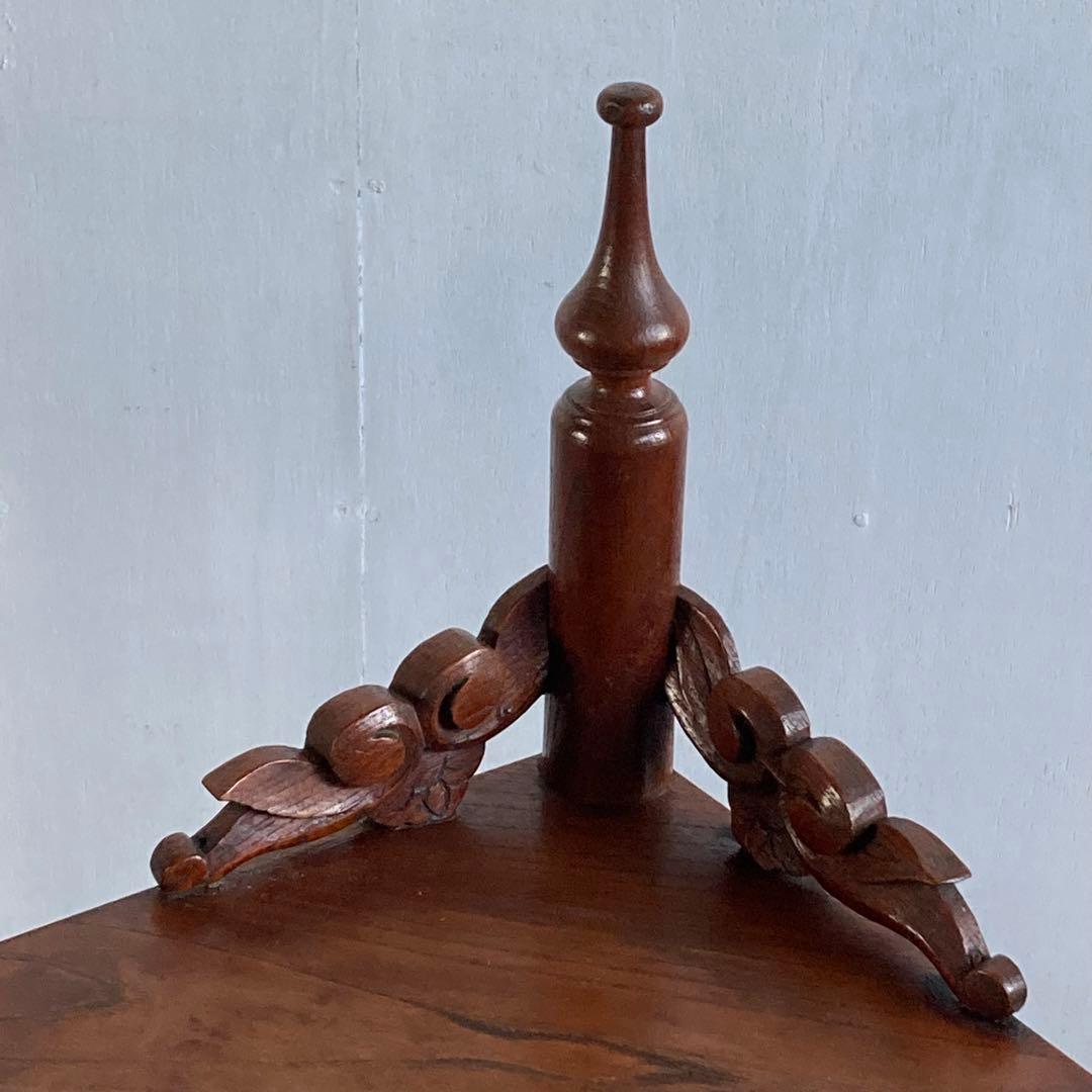 古い木製 2段 コーナーラック オープンラック 飾り棚