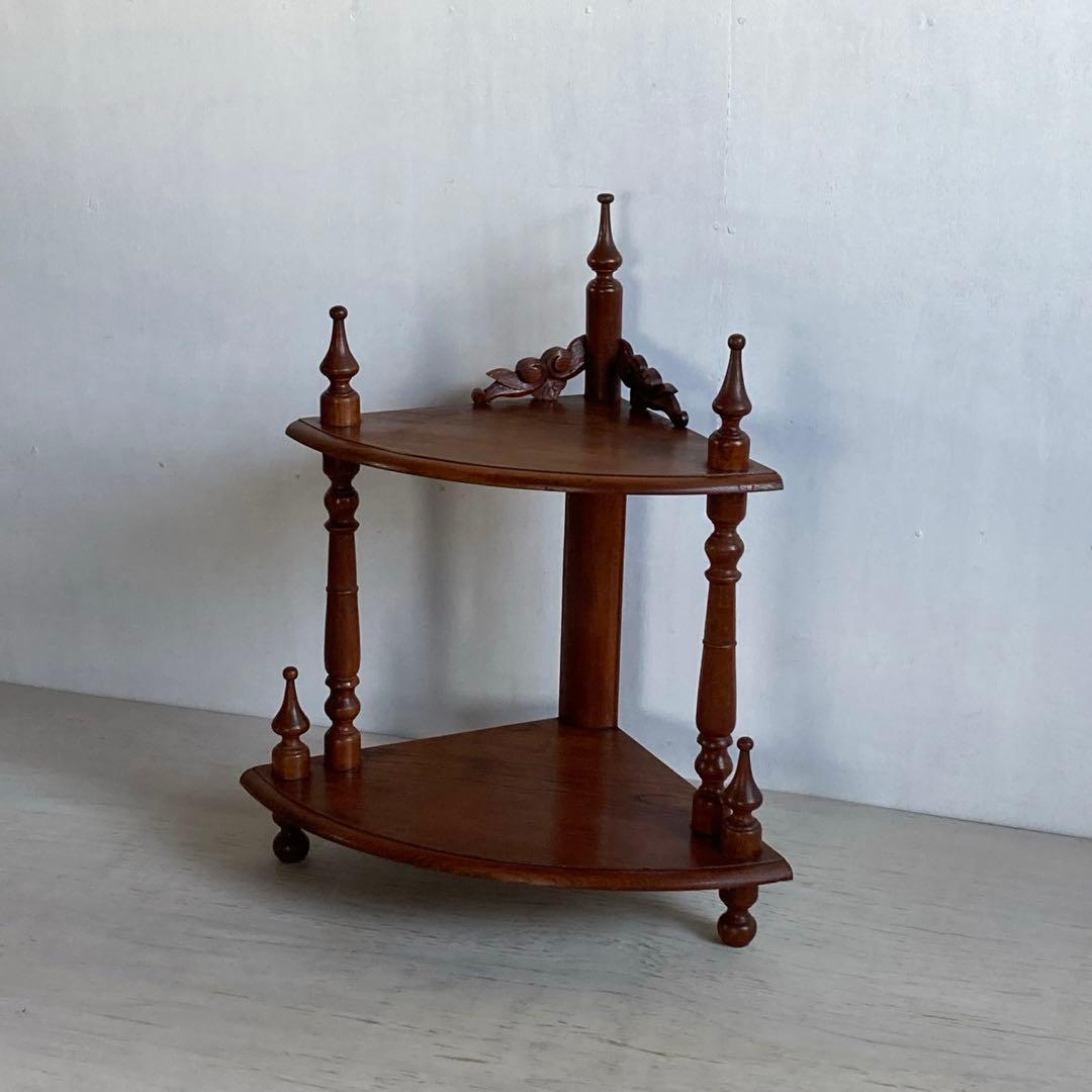 古い木製 2段 コーナーラック オープンラック 飾り棚