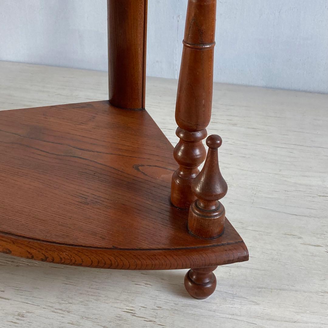 古い木製 2段 コーナーラック オープンラック 飾り棚