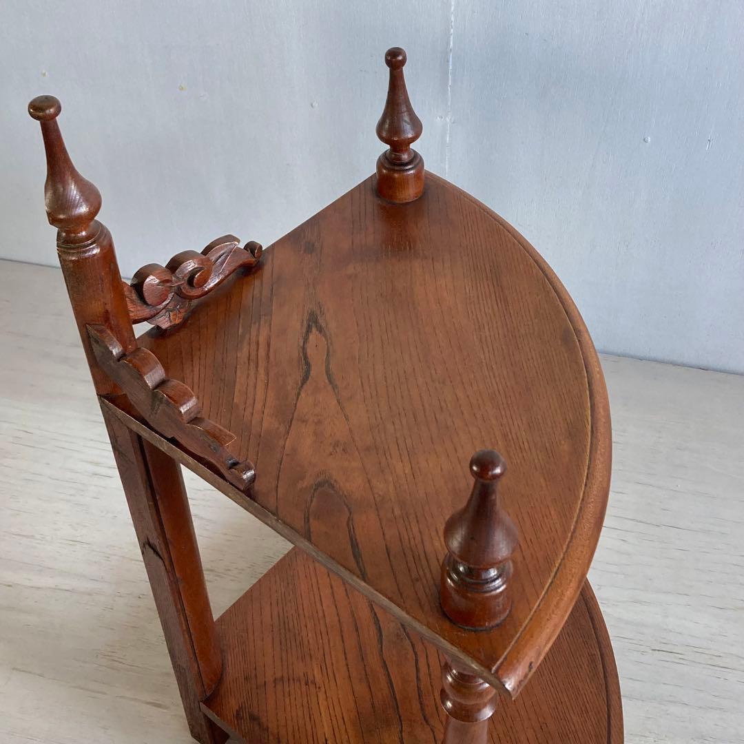 古い木製 2段 コーナーラック オープンラック 飾り棚