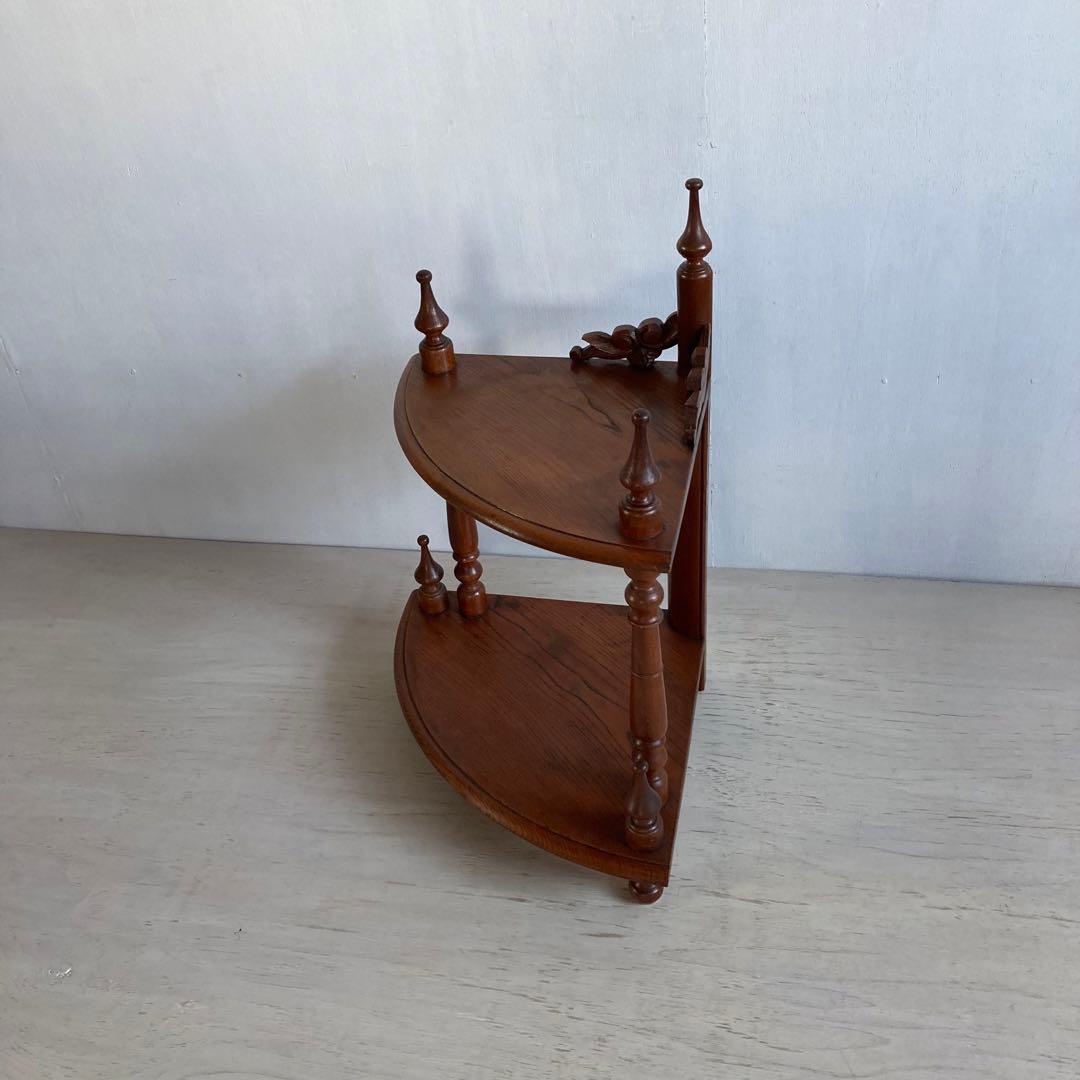 古い木製 2段 コーナーラック オープンラック 飾り棚