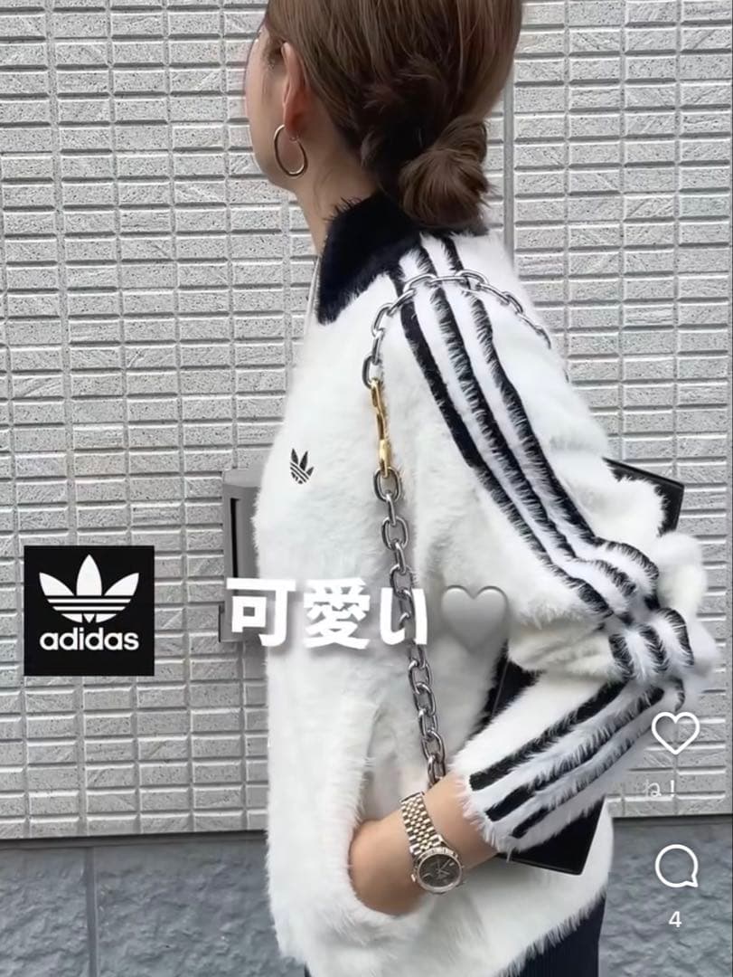 新品M⭐️adidas フェイクモヘヤ クラシック トラックトップ 白 ふわトロ