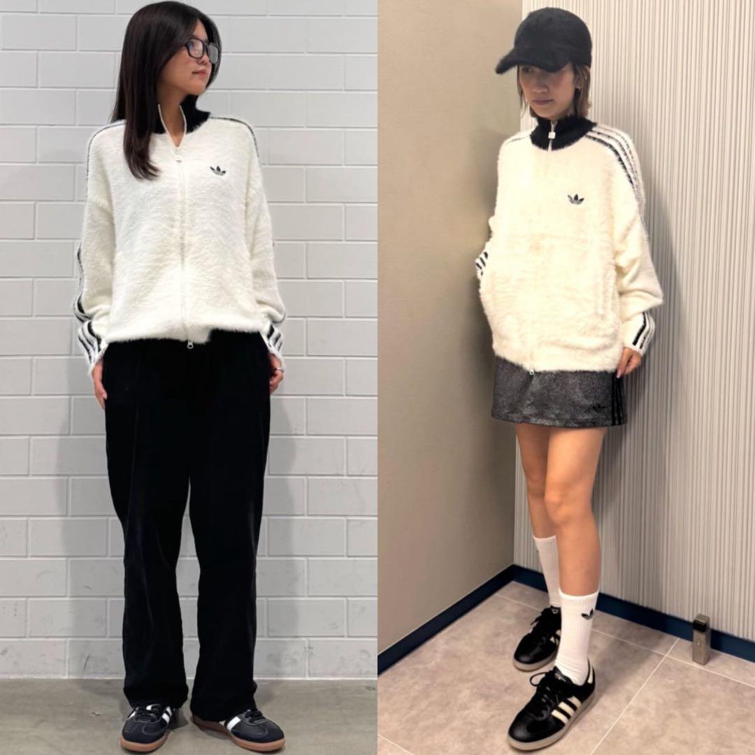 新品M⭐️adidas フェイクモヘヤ クラシック トラックトップ 白 ふわトロ