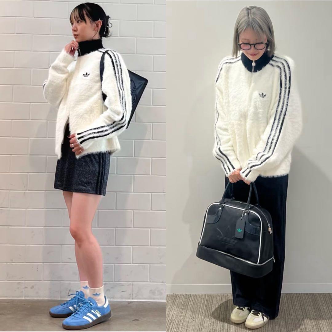 新品M⭐️adidas フェイクモヘヤ クラシック トラックトップ 白 ふわトロ