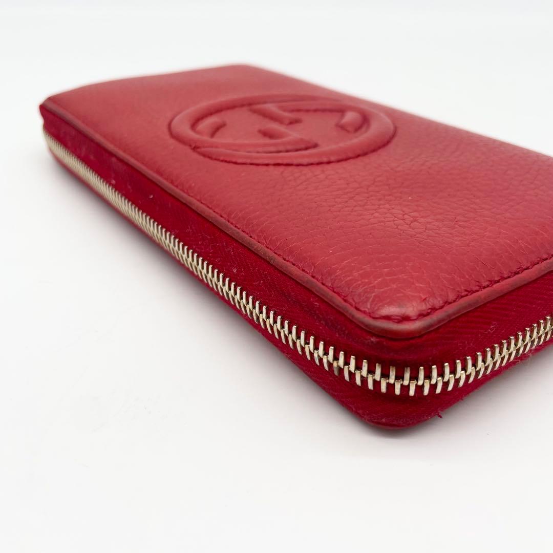 GUCCI ソーホー　ラウンドファスナー　長財布　レッド　レザー　シボ革