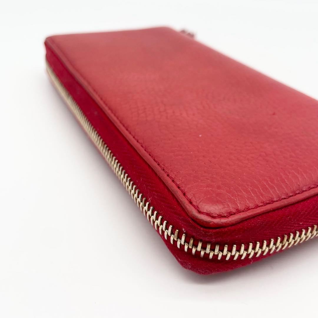 GUCCI ソーホー　ラウンドファスナー　長財布　レッド　レザー　シボ革