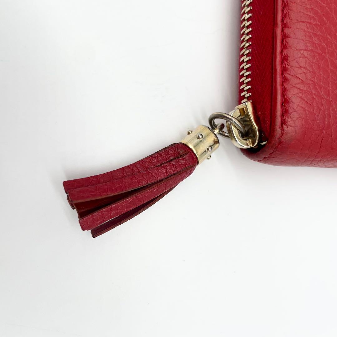 GUCCI ソーホー　ラウンドファスナー　長財布　レッド　レザー　シボ革