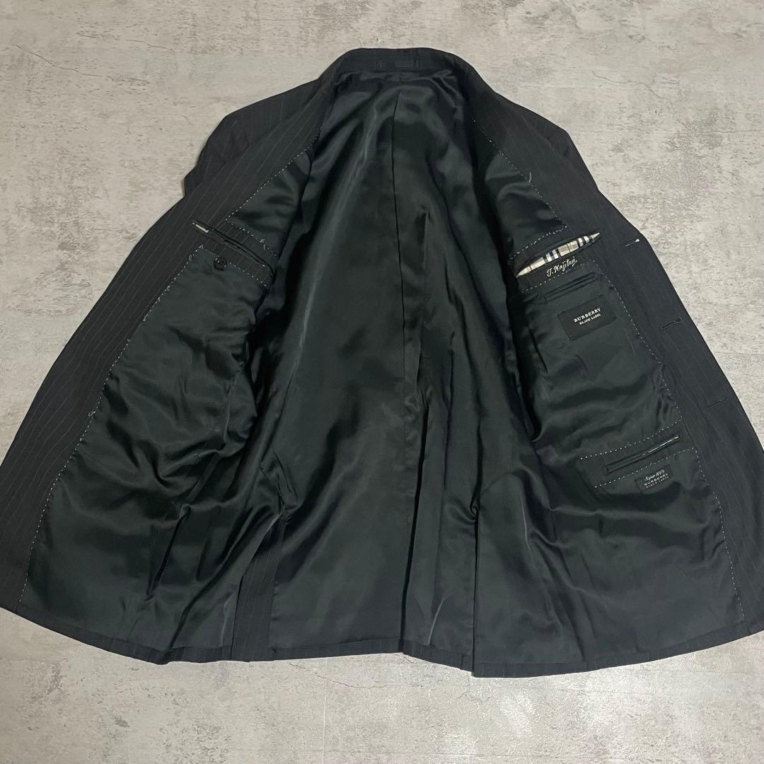 バーバリー 3ピース スーツ ブラック 38L ストライプ セットアップ 紳士