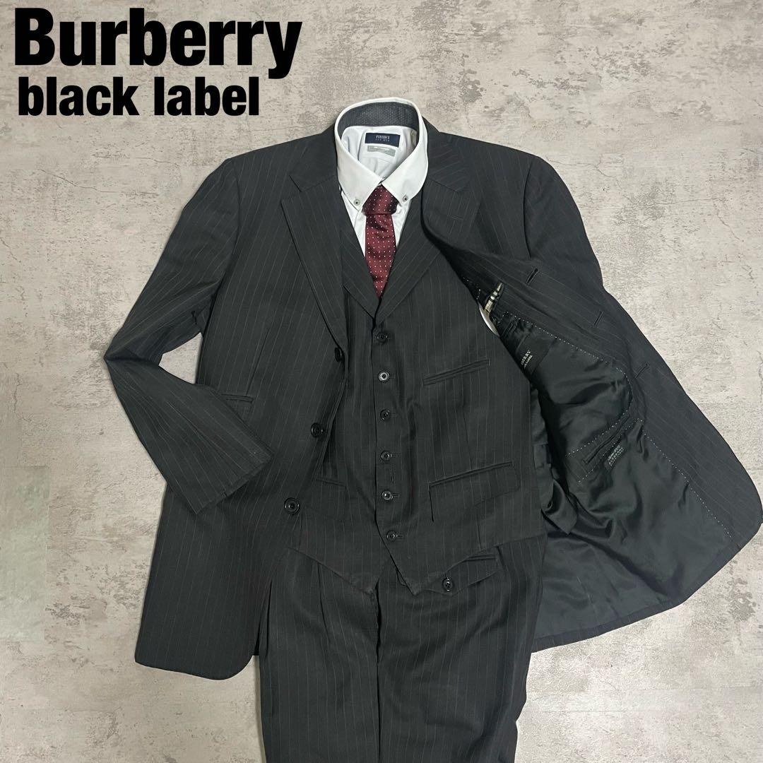 バーバリー 3ピース スーツ ブラック 38L ストライプ セットアップ 紳士