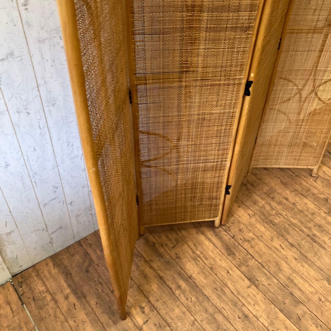 昭和レトロ エスニック ラタン 4連 パーテーション 間仕切り 仕切り アジアン