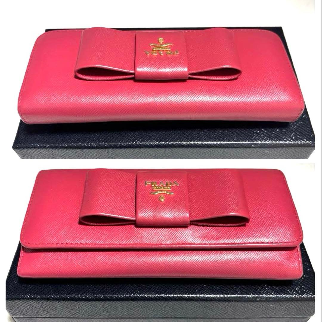 ✨極美品✨PRADA プラダ◆赤レッド◆サフィアーノレザー◆長財布◆ゴールドロゴ
