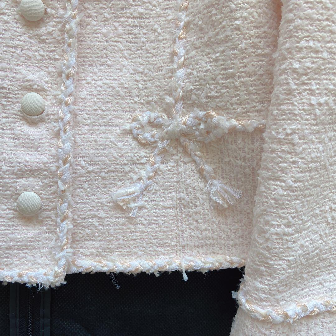 極美品　近年ルネ　TISSUE ミックスツイードノーカラージャケット　ピンク34