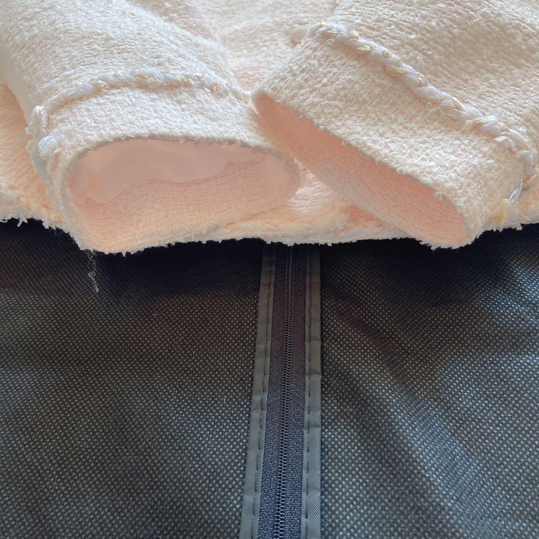 極美品　近年ルネ　TISSUE ミックスツイードノーカラージャケット　ピンク34