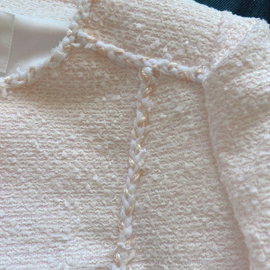 極美品　近年ルネ　TISSUE ミックスツイードノーカラージャケット　ピンク34