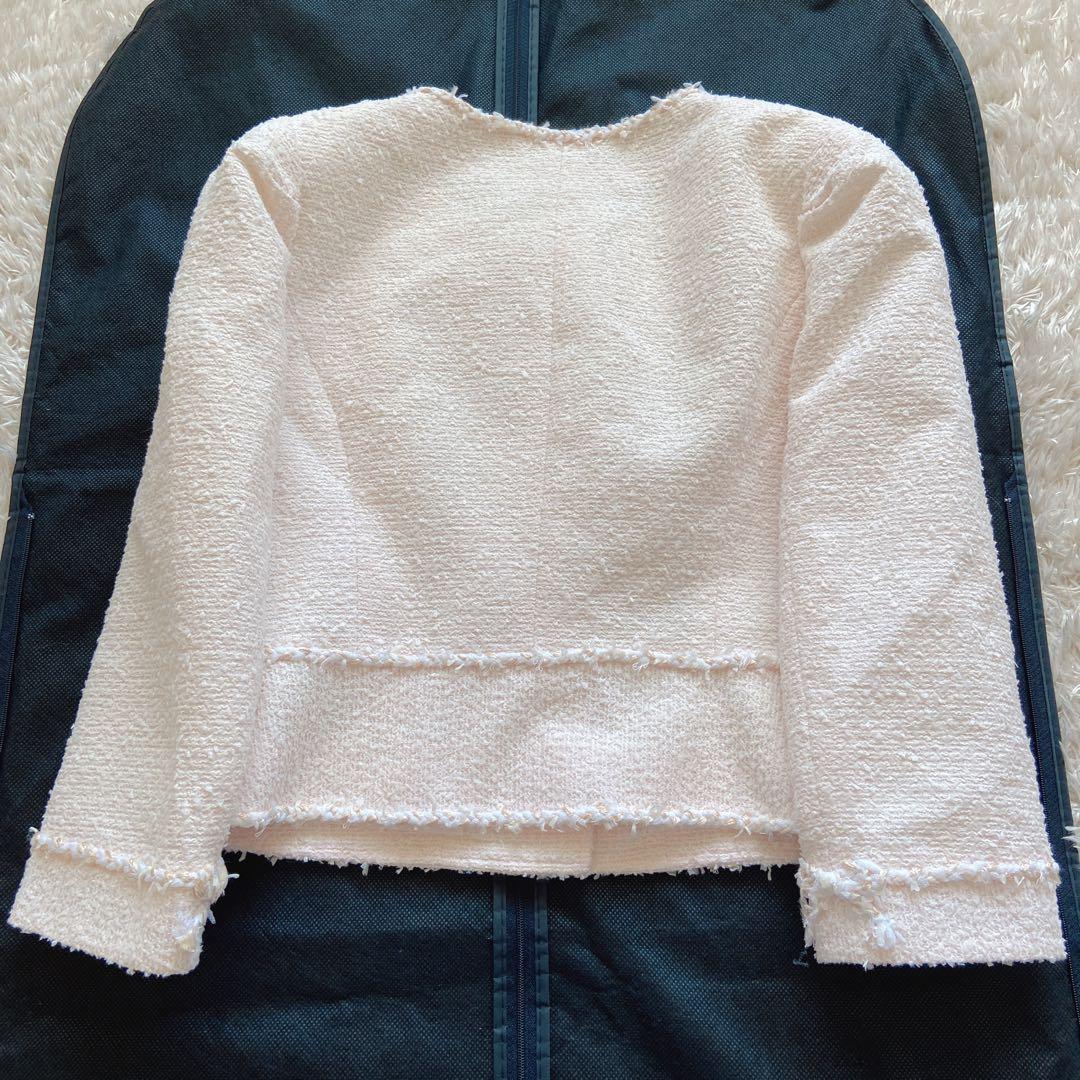 極美品　近年ルネ　TISSUE ミックスツイードノーカラージャケット　ピンク34