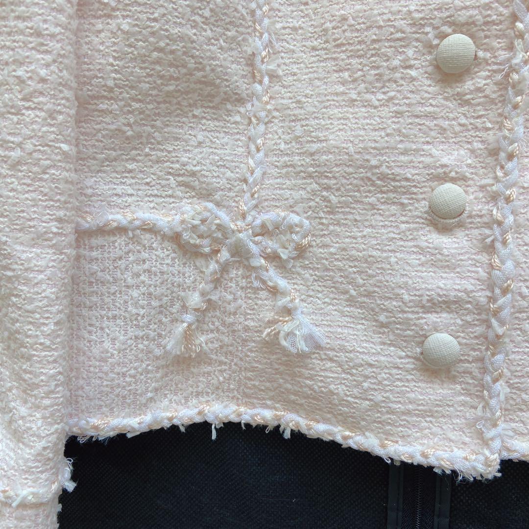 極美品　近年ルネ　TISSUE ミックスツイードノーカラージャケット　ピンク34