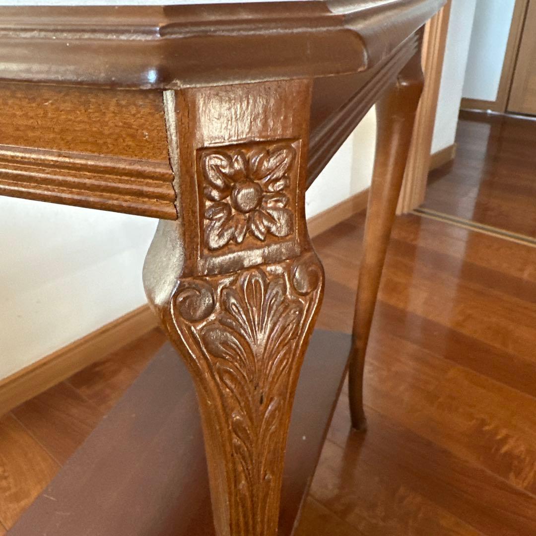 象嵌♦︎木製花柄装飾2段サイドテーブル♦︎電話FAX台♦︎コンソールテーブル
