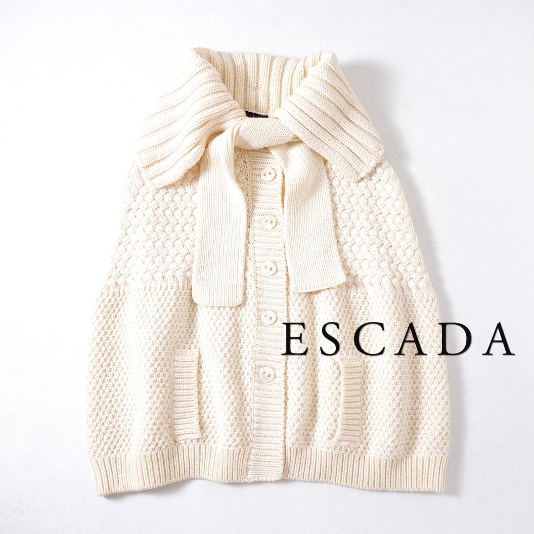 572t*美品 エスカーダ ウール ビックカラー ボウタイニット ポンチョ.