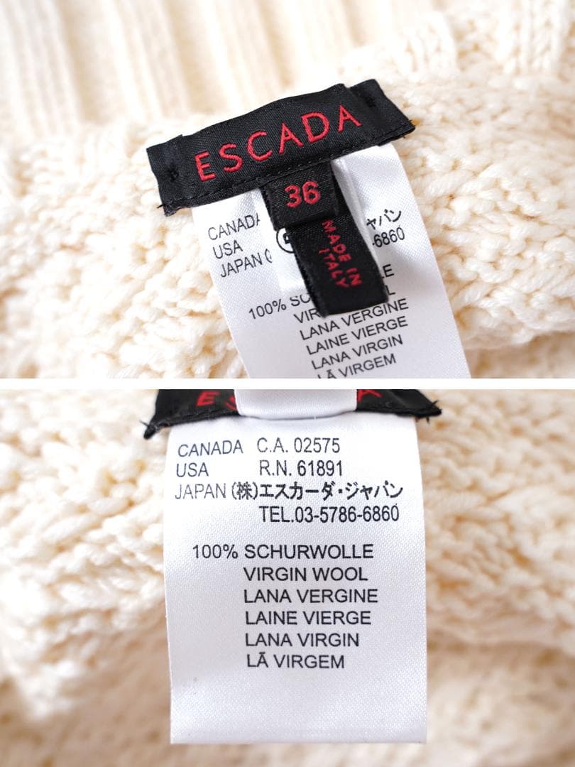 572t*美品 エスカーダ ウール ビックカラー ボウタイニット ポンチョ.