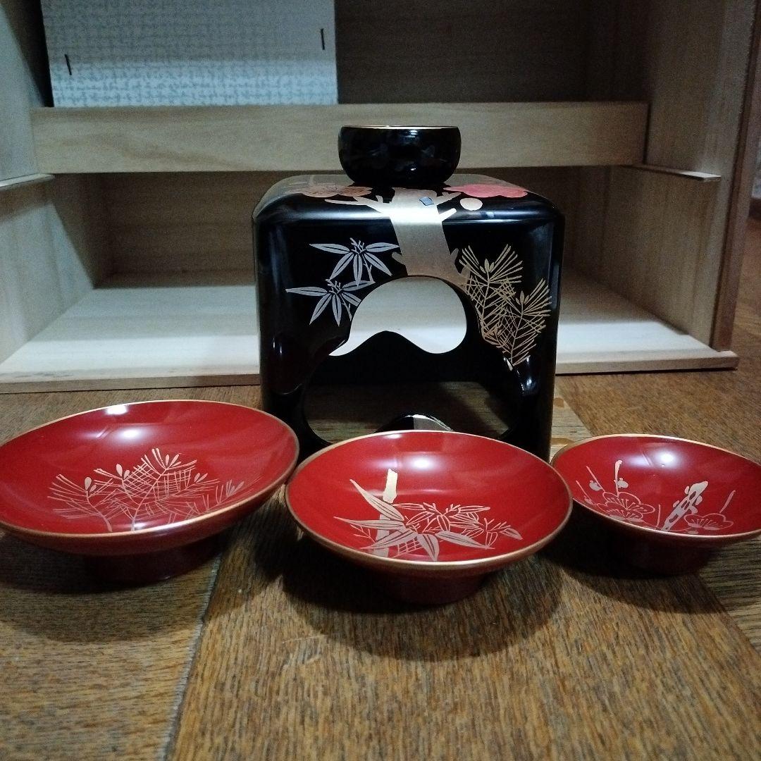 高級会津塗　お屠蘇器　蒔絵師　佐藤長悦