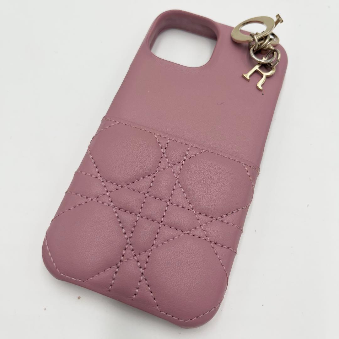 【極美品】ディオール iPhoneケース 14 カナージュ チャーム ピンク