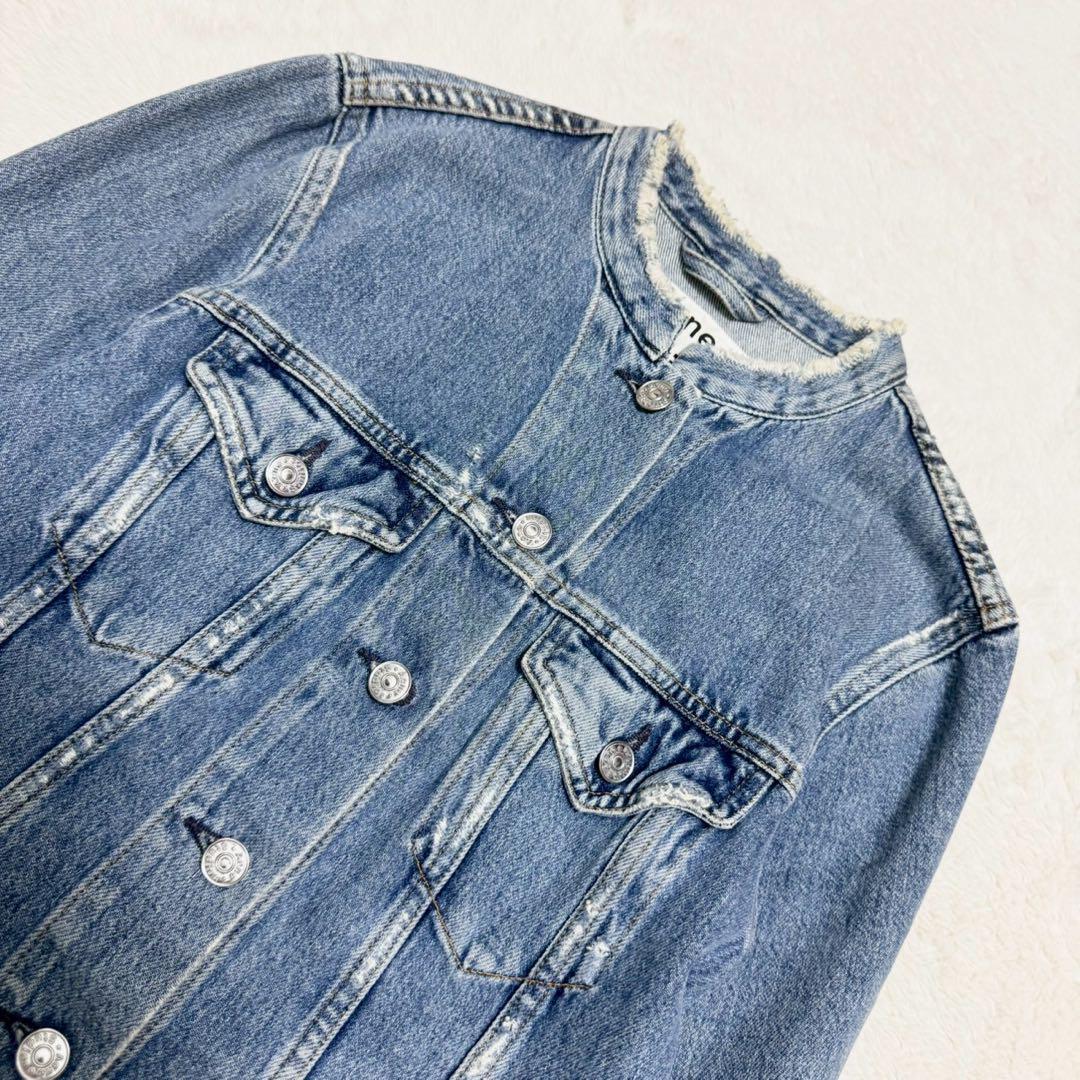 アクネ ストゥディオズ ノーカラー ダメージウォッシュ加工 デニムジャケット
