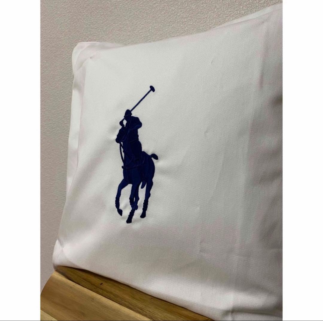 未使用 ラルフローレン RALPHLAUREN クッションカバーホワイトネイビー