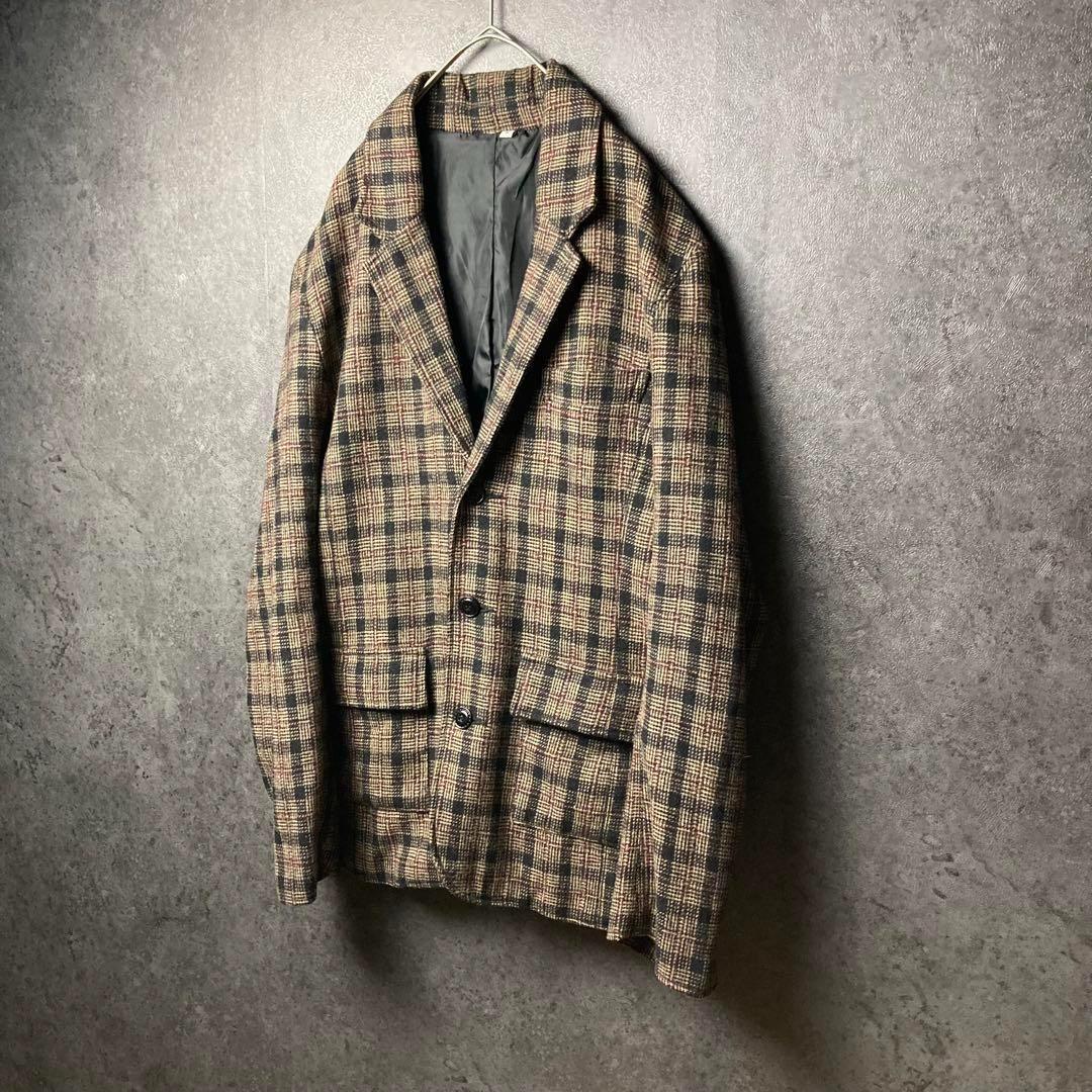 ヴィンテージ　テーラードジャケット　M チェック柄　起毛　レトロ