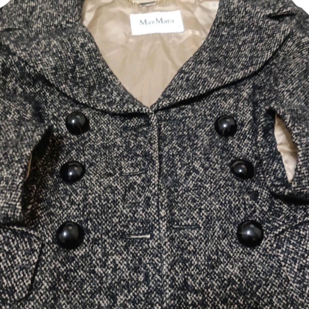 ✨Max Mara 白タグ ツイード アルパカ 絹 黒水晶ボタン ロングコート