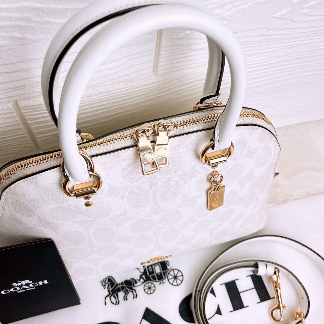 美品☆COACHコーチ 2wayショルダーバッグ ホワイト レザーゴールド金具.