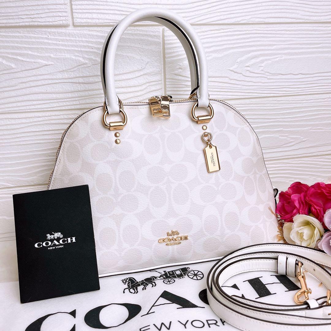 美品☆COACHコーチ 2wayショルダーバッグ ホワイト レザーゴールド金具.