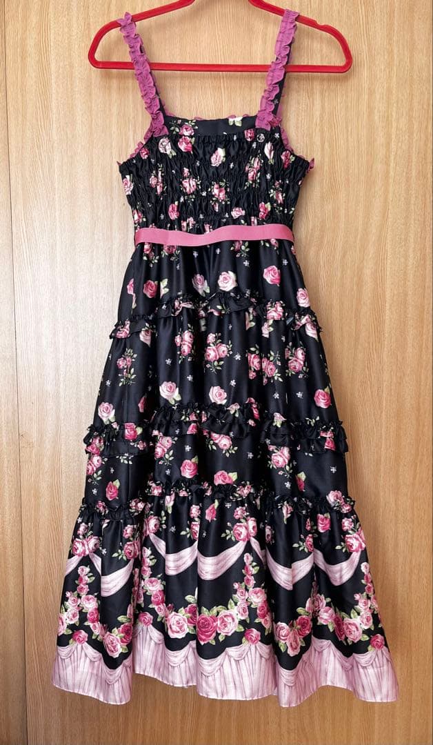 エミキュ フリルROSEキャミソールドレス 黒/Mサイズ 実物画像有り